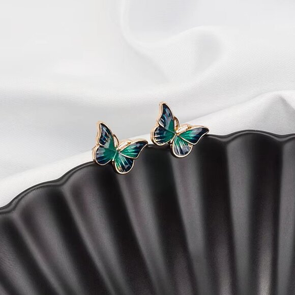 Deep Teal Blue Morpho Butterfly Earrings 🦋 - Picture 11 of 13
